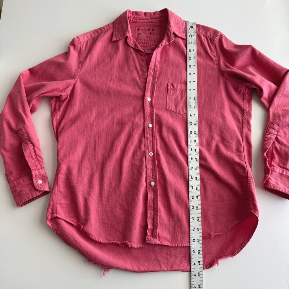 Frank & Eileen Eileen USA Made Distressed Bright Pink Cotton Button Down Shirt S - Picture 6 of 7